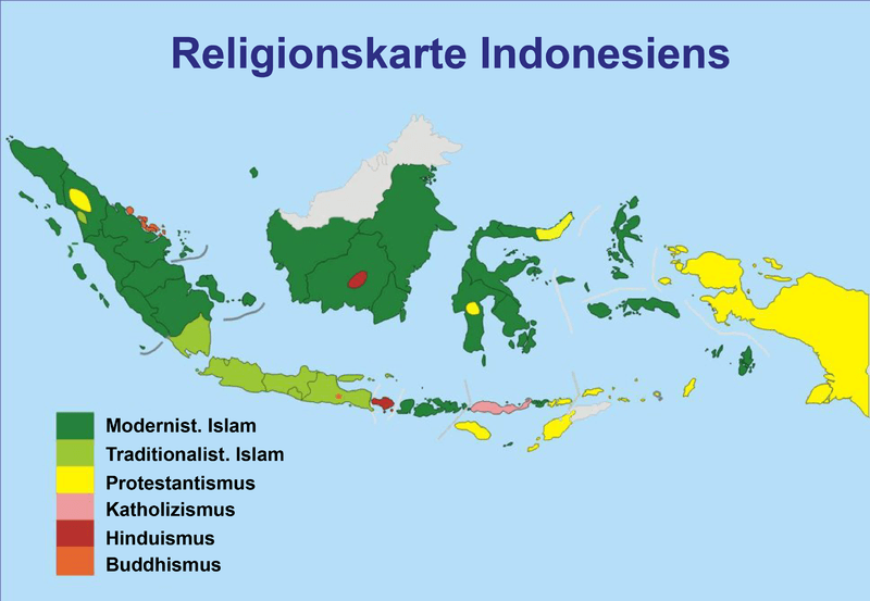 Karte der Religionen in Indonesien