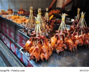 Gebratene Wachteln - Garküche in Bangkok